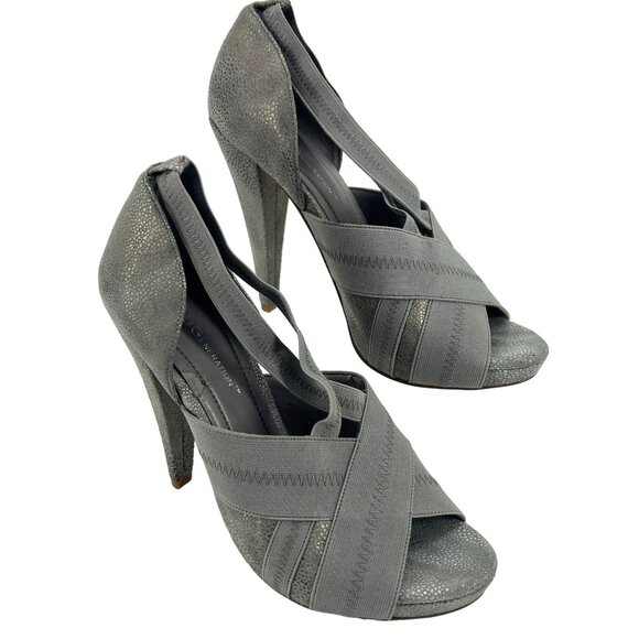 BCBGeneration Angelique Platform Stiletto Heels Size 7 Steel Grey Ash Open Toe - Picture 2 of 7